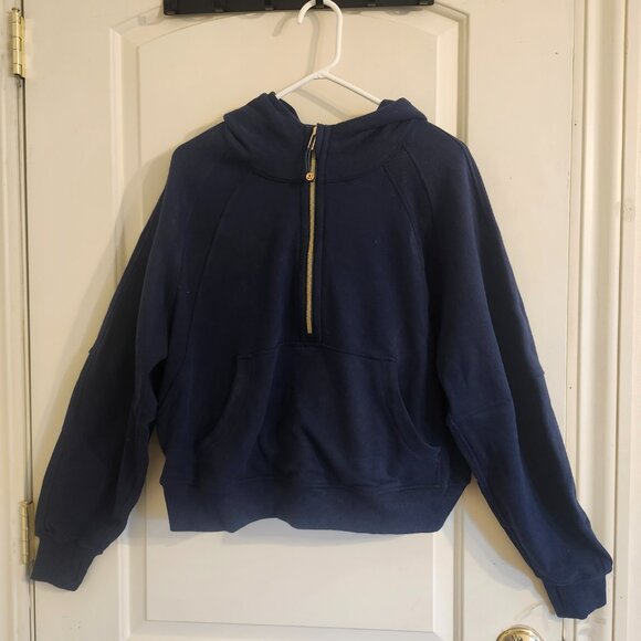 NWOT Lululemon Women Navy Oversized Scuba M/L Half Zipper Gold logo - Picture 9 of 10